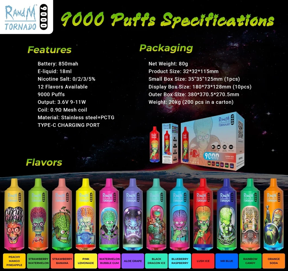 Electronic Cigarette Disposable 9K Puffs Bar Fruit Flavor Randm Tornado 9000 China Wholesale I Vape Pen Pod Vapes Vaporizer